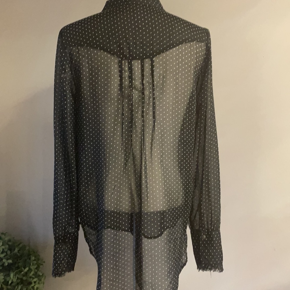 FREE PEOPLE women’s polka dot sheet RUFFLED button up blouse whtite black Small - Picture 7 of 11